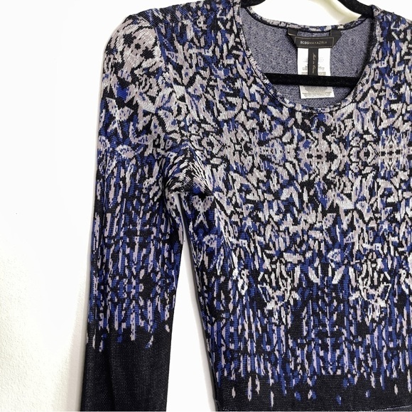 BCBGMAXAZRIA Silk Blend Abstract Printed Long Sleeve Knit Dress Size XS - Picture 3 of 8